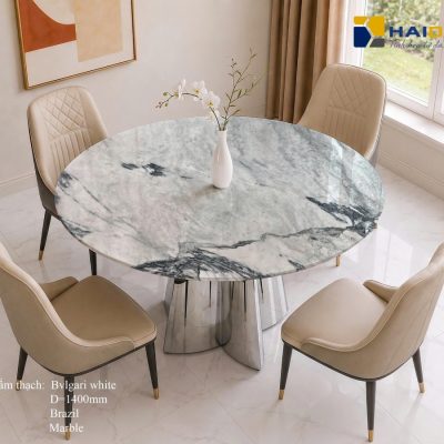 Mặt Bàn Ăn Tròn Bằng Đá Marble BVLGARI WHITE