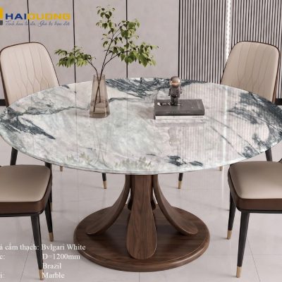 Alternative view of Mặt Bàn Ăn Tròn Bằng Đá Marble BVLGARI WHITE