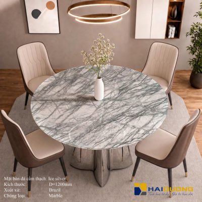 Mặt Bàn Ăn Tròn Bằng Đá Marble ICE SILVER