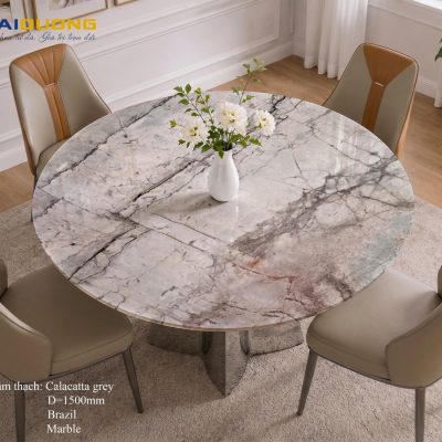 Mặt Bàn Ăn Tròn Bằng Đá Marble CALACATTA GREY