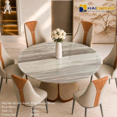 Mặt Bàn Ăn Tròn Bằng Đá Marble PALIS SANDRO WHITE