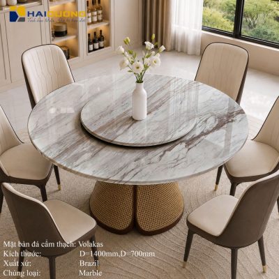 Mặt Bàn Ăn 2 Tầng Bằng Đá Marble Volakas Vân Đậm