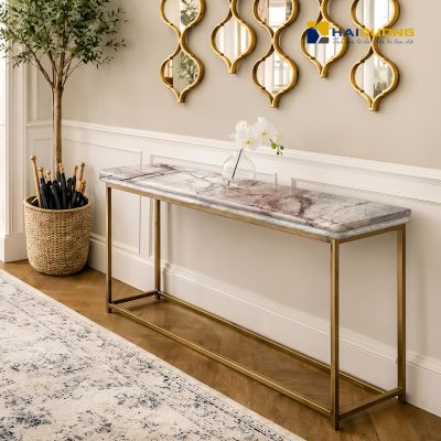 Mặt Bàn Console Phào Chỉ Bằng Đá Marble Calacatta Grey