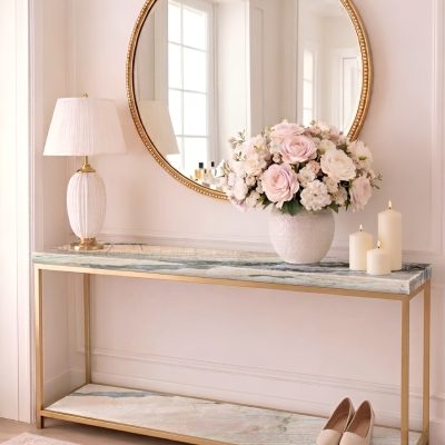 Mặt Bàn Console Bằng Đá Xuyên Sáng Super Bvlgari Pink