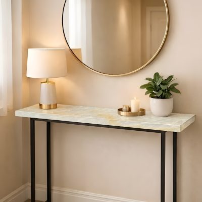 Mặt Bàn Console Bằng Đá Xuyên Sáng White Onyx