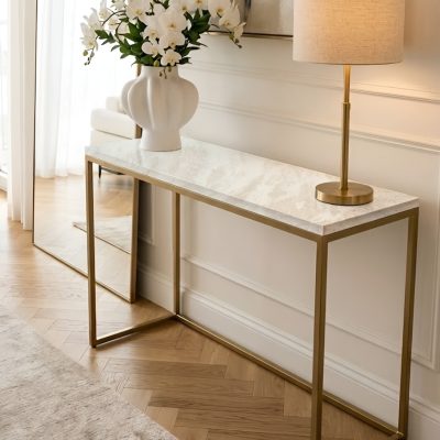 Mặt Bàn Console Bằng Đá Xuyên Sáng Royal Onyx White