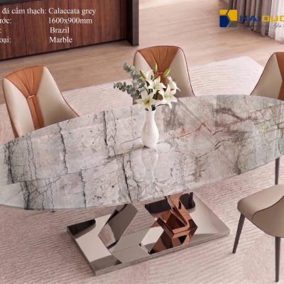 Mặt Bàn Ăn Oval Bằng Đá Marble Volakas CALACATTA GREY