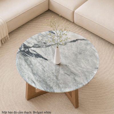 Mặt Bàn Sofa Tròn Bằng Đá BVLGARI WHITE