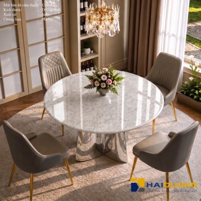 Mặt Bàn Ăn Tròn Bằng Đá Marble CARRARA WHITE